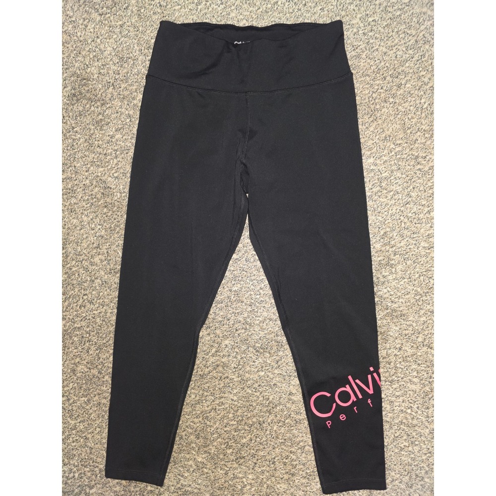 Calvin Klein Performance Womens Black Pink Logo Graphic Stretch Leggings Size M
